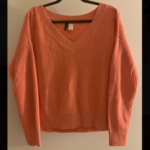 H&M Coral V-neck Sweater Small